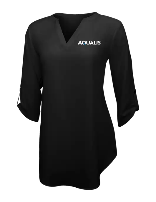 Womens Black 3/4 Sleeve Tunic Blouse w/AQUALIS Logo