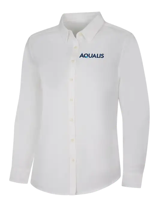 Womens White Long Sleeve Superpro React Twill Shirt w/AQUALIS Logo