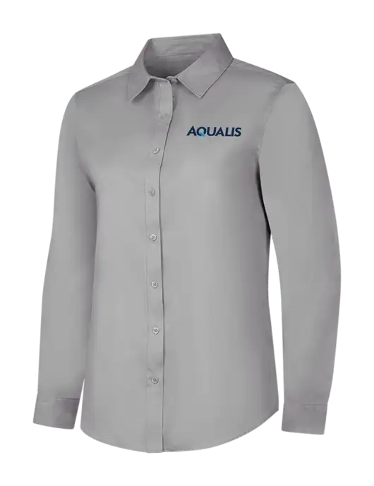 Light Grey Womens Long Sleeve Superpro React Twill Shirt w/AQUALIS Logo