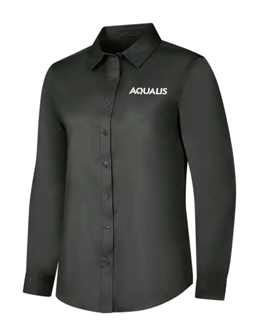 Dark Grey Womens Long Sleeve Superpro React Twill Shirt w/AQUALIS Logo