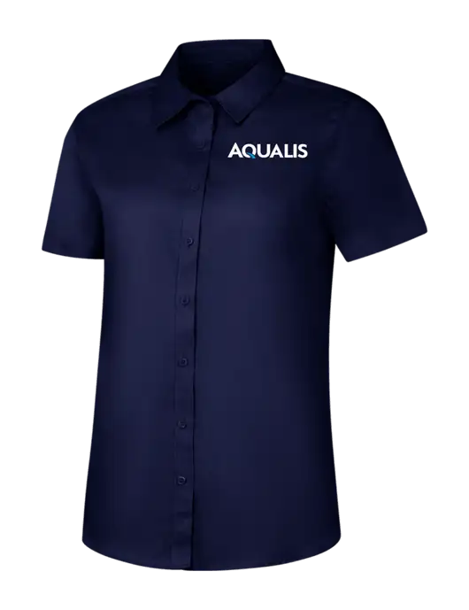 Womens Navy Short Sleeve Superpro React Twill Shirt w/AQUALIS Logo