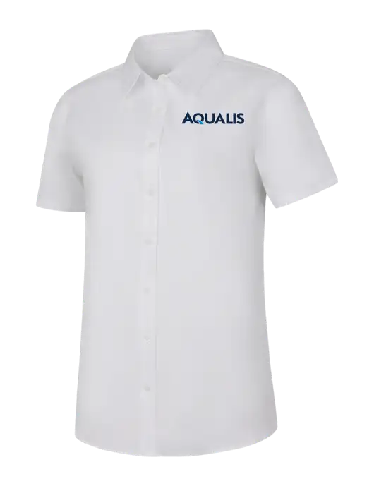 Womens White Short Sleeve Superpro React Twill Shirt w/AQUALIS Logo