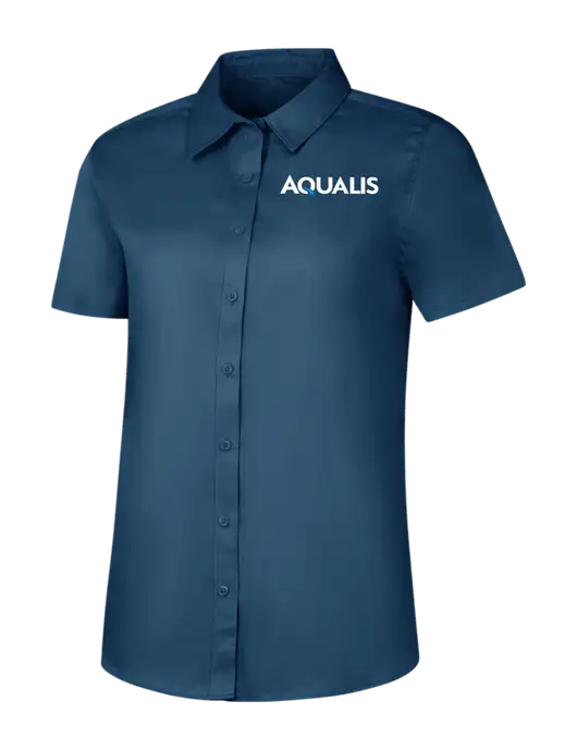 Womens Light Navy Short Sleeve Superpro React Twill Shirt w/AQUALIS Logo