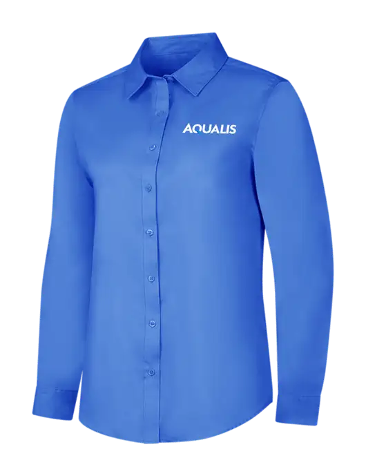Dark Carolina Blue Womens Long Sleeve Superpro React Twill Shirt w/AQUALIS Logo