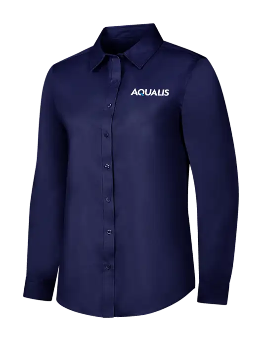Navy Womens Long Sleeve Superpro React Twill Shirt w/AQUALIS Logo