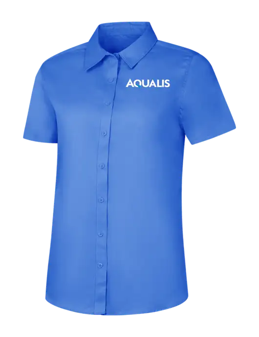 Womens Dark Carolina Blue Short Sleeve Superpro React Twill Shirt w/AQUALIS Logo