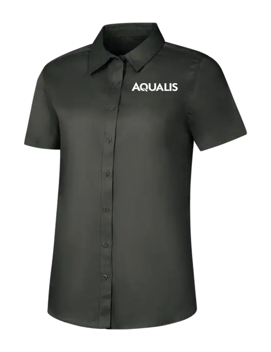 Womens Dark Grey Short Sleeve Superpro React Twill Shirt w/AQUALIS Logo