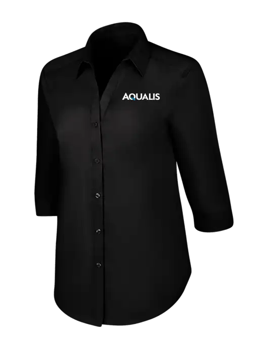 Womens Black 3/4 Sleeve Carefree Poplin Shirt w/AQUALIS Logo
