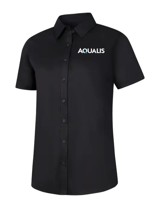 Womens Black Short Sleeve Superpro React Twill Shirt w/AQUALIS Logo
