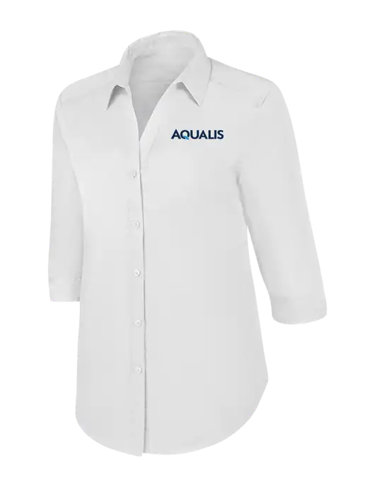 Womens White 3/4 Sleeve Carefree Poplin Shirt w/AQUALIS Logo