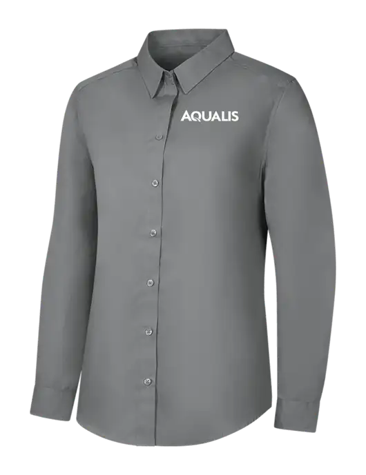 Womens Medium Grey Long Sleeve Carefree Poplin Shirt w/AQUALIS Logo