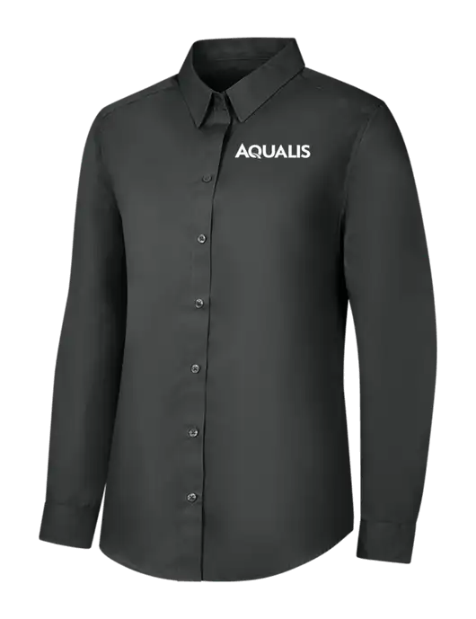 Womens Dark Grey Long Sleeve Carefree Poplin Shirt w/AQUALIS Logo