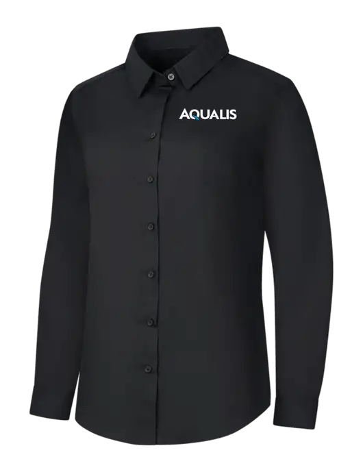 Womens Black Long Sleeve Carefree Poplin Shirt w/AQUALIS Logo