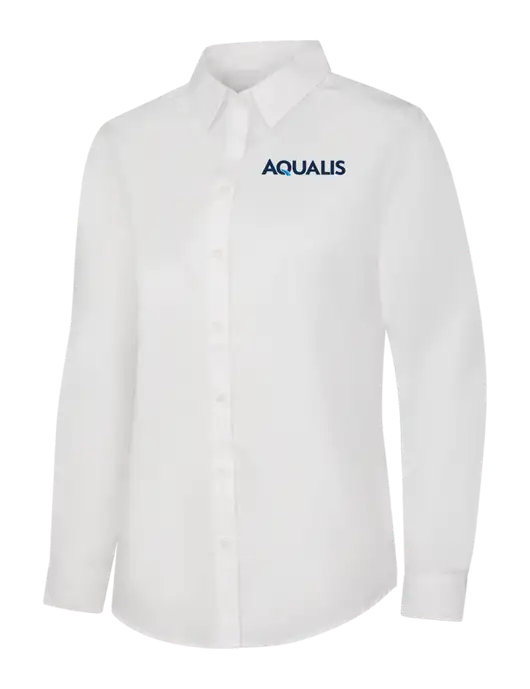 Womens White Long Sleeve Carefree Poplin Shirt w/AQUALIS Logo