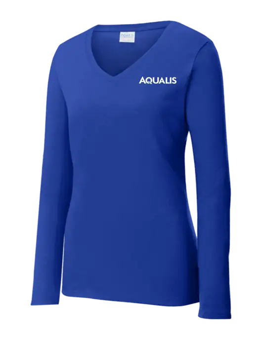 Womens  V-Neck Ring Spun Royal 4.5 oz Long Sleeve T-Shirt w/AQUALIS Logo