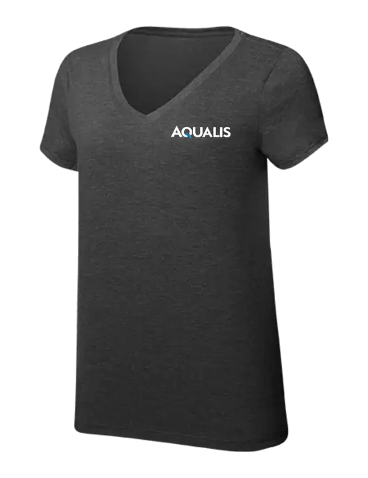 Womens Simply Soft V-Neck Black Frost 4.5oz  Poly/Combed Ring Spun Cotton T-Shirt w/AQUALIS Logo