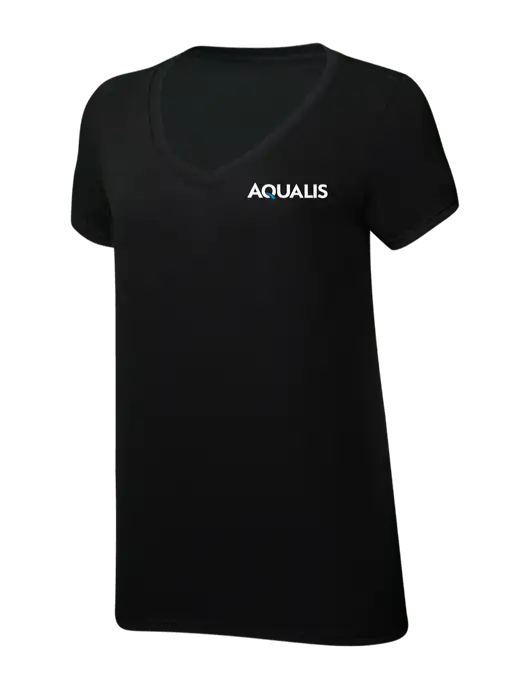 Womens Simply Soft V-Neck Black 4.5oz  Poly/Combed Ring Spun Cotton T-Shirt w/AQUALIS Logo