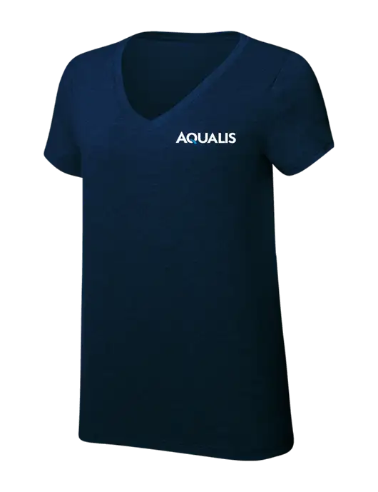 Womens Simply Soft V-Neck New Navy 4.5oz  Poly/Combed Ring Spun Cotton T-Shirt w/AQUALIS Logo