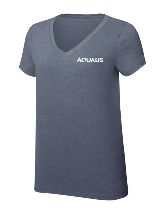 Womens Simply Soft V-Neck Navy Frost 4.5oz  Poly/Combed Ring Spun Cotton T-Shirt w/AQUALIS Logo