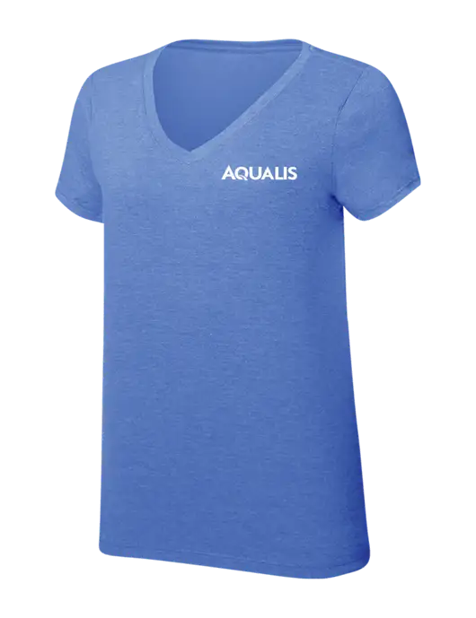 Womens Simply Soft V-Neck Royal Frost 4.5oz  Poly/Combed Ring Spun Cotton T-Shirt w/AQUALIS Logo