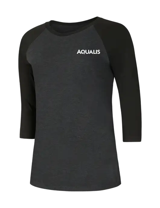 Womens Simply Soft 3/4 Sleeve Black/Black Frost Ring Spun Cotton T-Shirt w/AQUALIS Logo