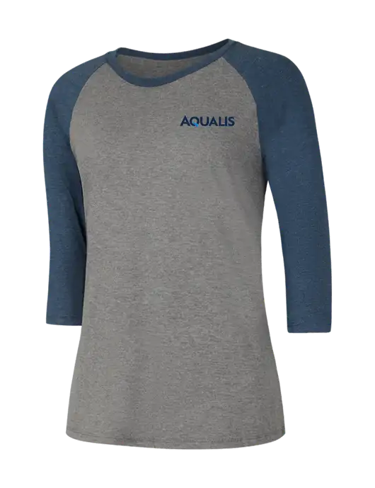 Womens Simply Soft 3/4 Sleeve Navy Frost/Grey Frost Ring Spun Cotton T-Shirt w/AQUALIS Logo
