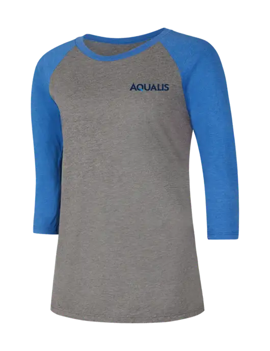 Womens Simply Soft 3/4 Sleeve Royal Frost/Grey Ring Spun Cotton T-Shirt w/AQUALIS Logo