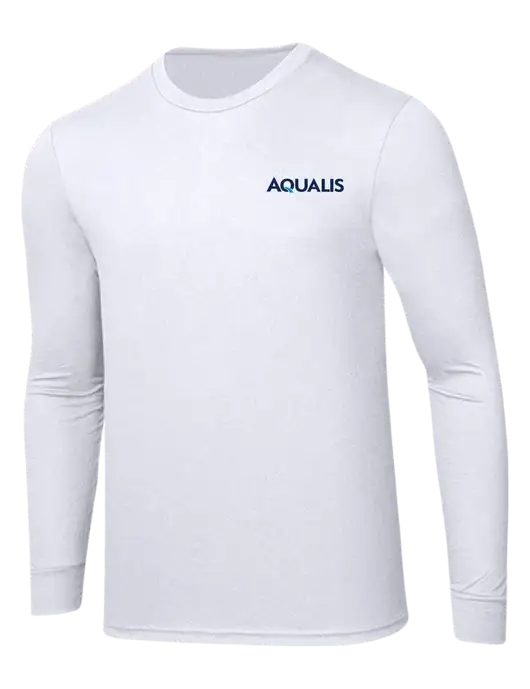 Simply Soft Long Sleeve White 4.5 oz, Poly/Combed Ring Spun Cotton T-Shirt w/AQUALIS Logo