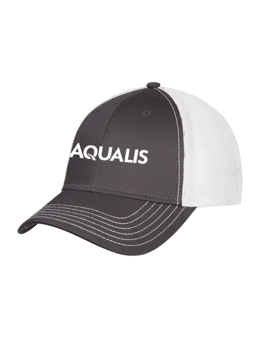 Dark Grey/White Mesh Trucker Cap Snap Back w/AQUALIS Logo