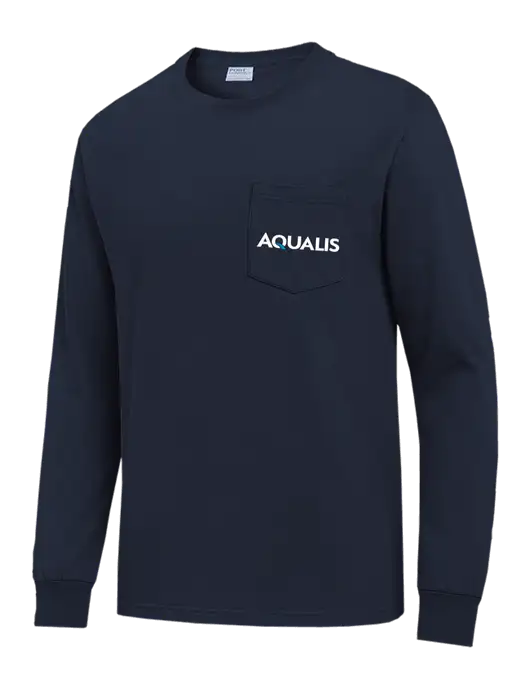 Navy Long Sleeve Heavyweight 6.1 oz Pocket T-Shirt w/AQUALIS Logo