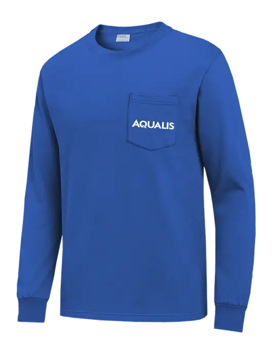 Royal Blue Long Sleeve Heavyweight 6.1 oz Pocket T-Shirt w/AQUALIS Logo