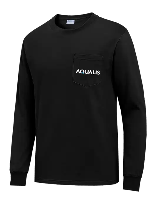 Black Long Sleeve Heavyweight 6.1 oz Pocket T-Shirt w/AQUALIS Logo