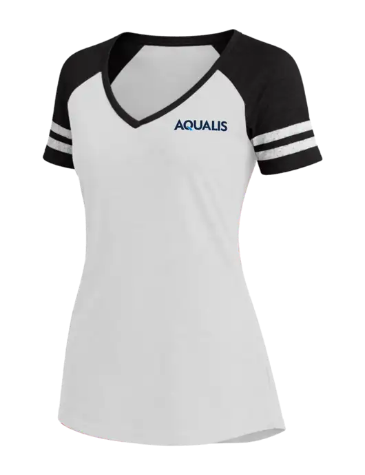 Womens White/Black V-Neck Game Tee w/AQUALIS Logo