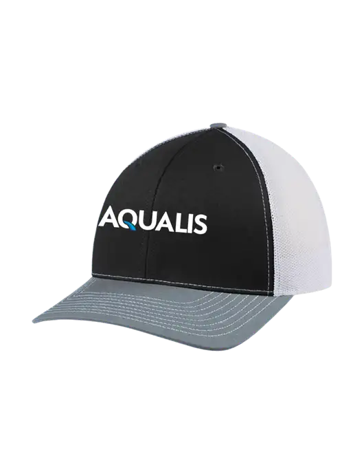 Richardson Adjustable Snapback Original 112 Trucker Cap Black/Light Heather Grey/White Mesh w/AQUALIS Logo