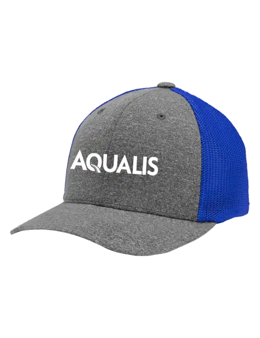 Flexfit Royal/Medium Grey Heather Melange Mesh Back Trucker Cap w/AQUALIS Logo