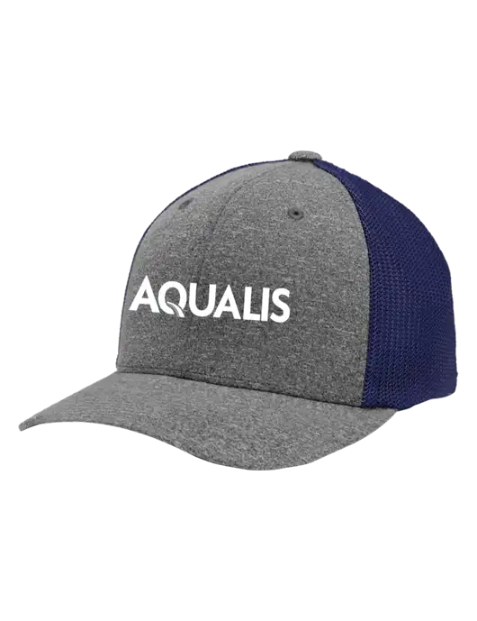 Flexfit Navy/Medium Grey Heather Melange Mesh Back Trucker Cap w/AQUALIS Logo