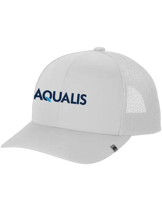 TravisMathew White Cruz Trucker Cap w/AQUALIS Logo