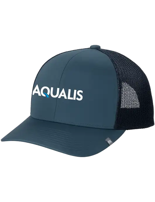 TravisMathew Dark Slate Blue Cruz Trucker Cap w/AQUALIS Logo