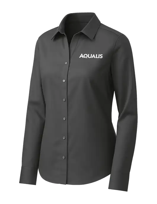 Brooks Brothers Womens Dark Grey Wrinkle-Free Stretch Pinpoint Shirt w/AQUALIS Logo