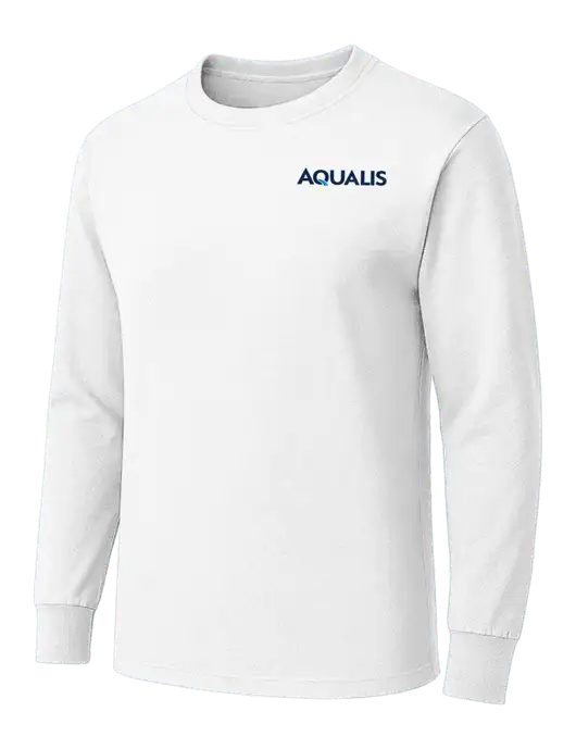 White Heavyweight Long Sleeve 6.1 oz T-Shirt w/AQUALIS Logo